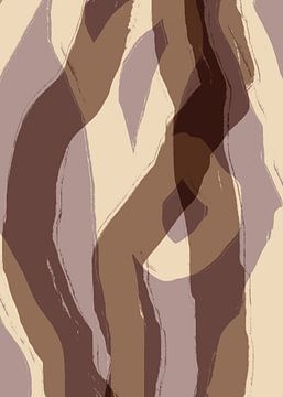 Abstracte vormen en lijnen in bruin, taupe, lichtgeel. van Dina Dankers