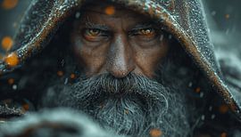 Mystérieux voyant au regard perçant sous cape sur artefacti