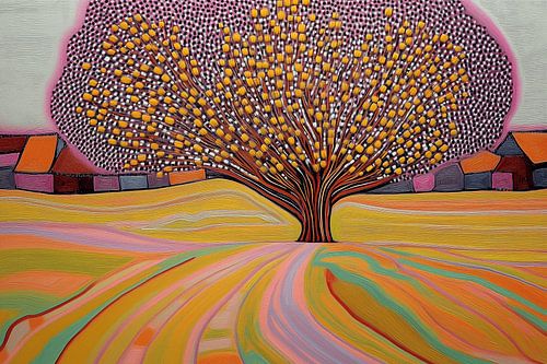 Kleurrijke boom in pointillistische stijl