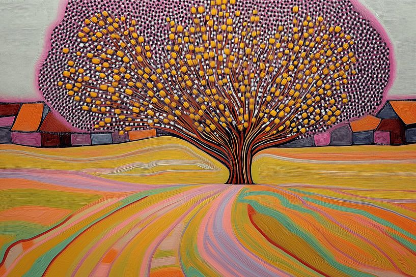 Bunter Baum im pointillistischen Stil von Ton Kuijpers