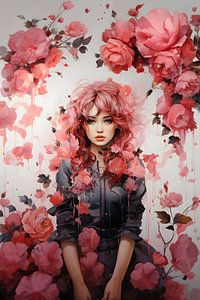 Woman and pink wild roses by ColorCat