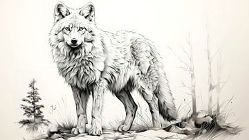 dessin à la plume d'un loup sur Gelissen Artworks