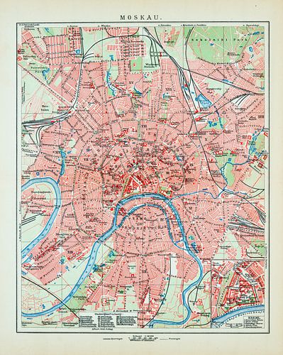 Vintage plattegrond Moskou ca. 1900