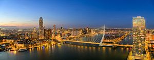 Rotterdam nighttime skyline panorama view at Erasmusbrug over the New Maas