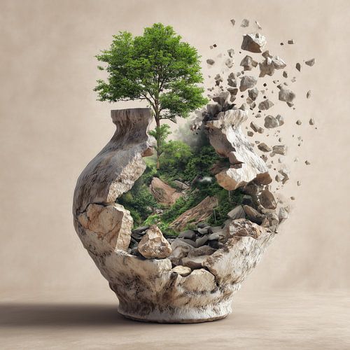 Tree made from an exploding stone vase