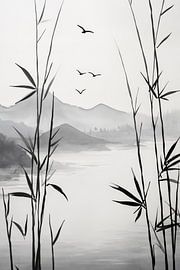 Tranquil landscape with bamboo and birds by Poster Art Shop