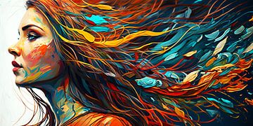 Kleurrijk Abstract Schilderij: Vrouw met Oneindige Creativiteit van Surreal Media
