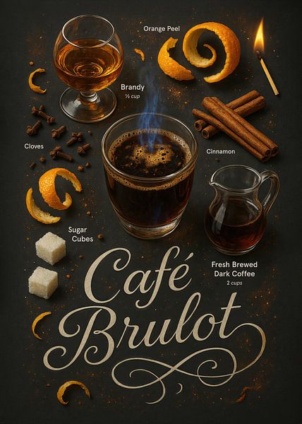 Affiche Café Brûlot - Cocktail de café épicé au brandy par Lootprint
