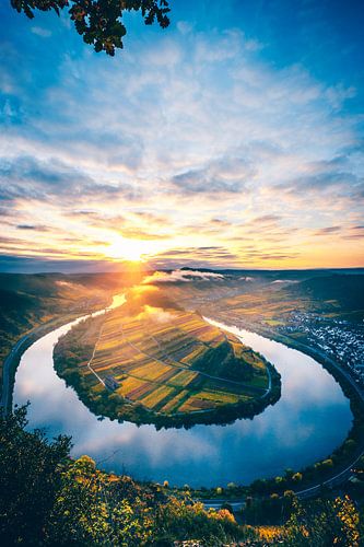 Moselschleife Bremm, zonsopgang in herfstkalmte