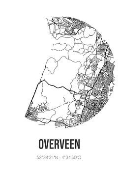 Overveen (Noord-Holland) | Landkaart | Zwart-wit van MijnStadsPoster