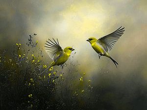 Grünlinge in Harmonie - Ein Moment in der Luft
