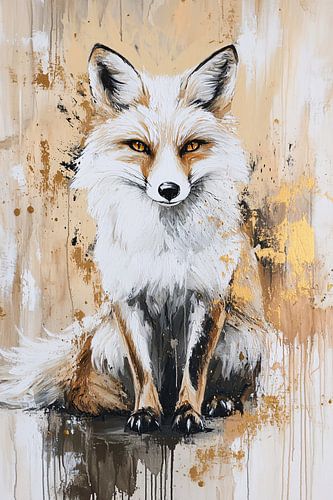 Vos met goudaccenten op canvas