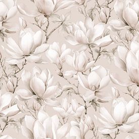 Magnolia Floral Nostalgia Ivory Cream Beige by Andrea Haase