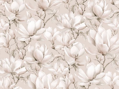 Magnolia Floral Nostalgia Ivory Cream Beige von Andrea Haase