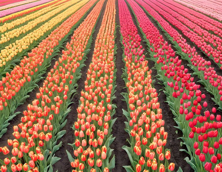 Flowering tulip fields by Kees van den Burg