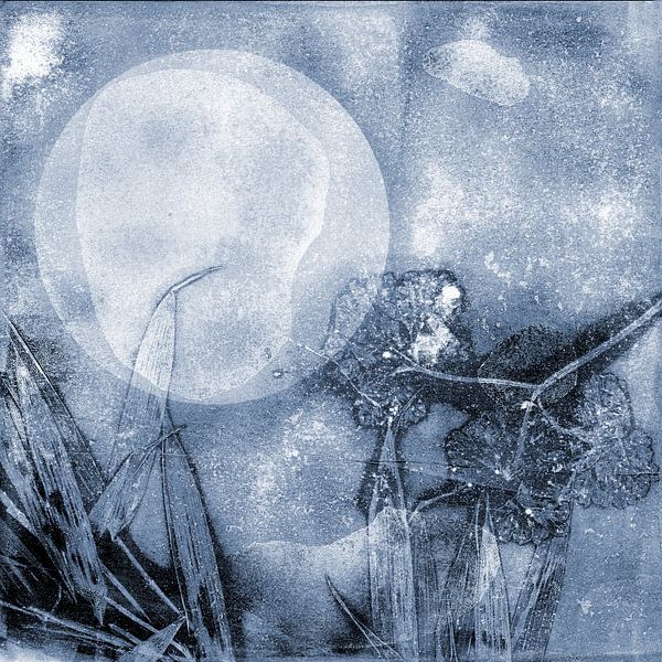 Bamboo and the Moon. Blue colors. Japandi style. by Dina Dankers