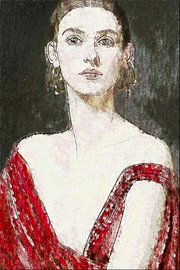 DEVOLA Elegantes Frauenporträt in Rot – Moderne Minimalistische Kunst von Mavro Orbino