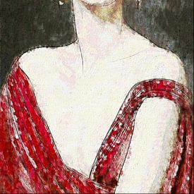 DEVOLA Elegant Woman Portrait in Red – Modern Minimalist Fashion Wall Art by Mavro Orbino