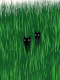 Two black cats among the tall grass by Roger VDB