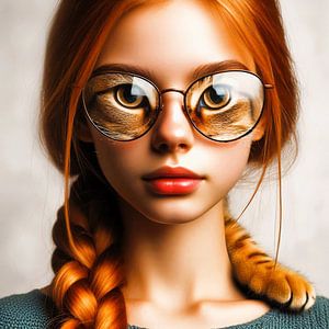 Mädchen mit roten Haaren und Tigeraugen.