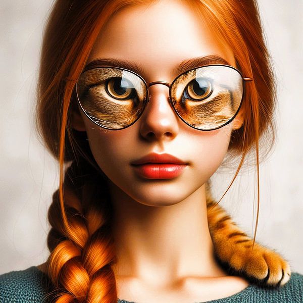 Girl with red hair and tiger eyes. by Ineke de Rijk