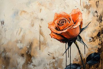 Oranje roos olieverfschilderij van Art & Soul Creations