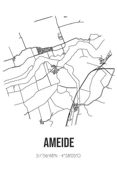 Ameide (Utrecht) | Karte | Schwarz und weiß von Ortsdrucke