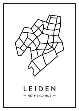 Leiden van boven – abstract lijnenspel met karakter van Muurmap - Jouw Favorite stad of wijk aan de muur