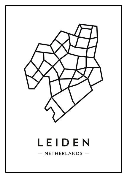 Leiden von oben - abstrakte Linien mit Charakter von Muurmap - Jouw Favorite stad of wijk aan de muur
