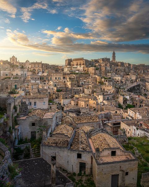 View of the Sassi of Matera at sunset. Basilicata, Italy by Stefano Orazzini