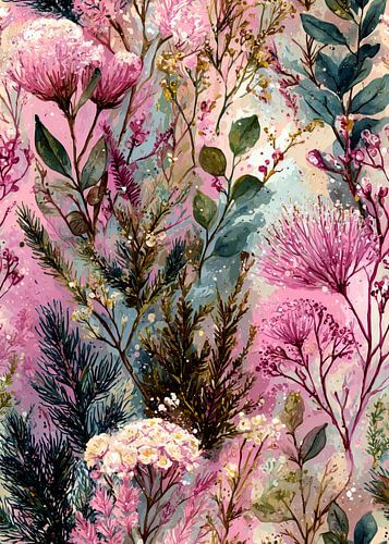 Vibrations tropicales Feuillage floral rose