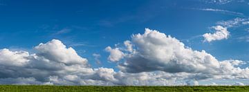 Wolken boven de vers gemaaide IJssel dijk panorama van Peter Hermus