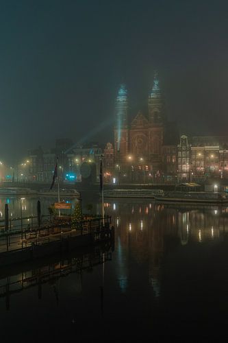 Amsterdam in the Mist – Basilica of Saint Nicholas at Night