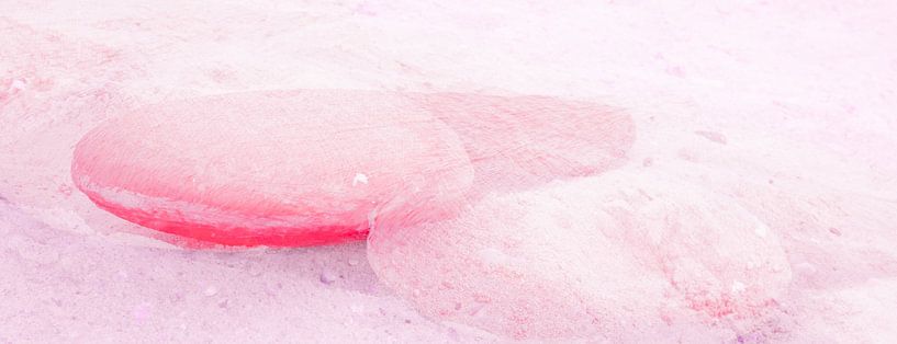 Pink hearts on the beach by pauline smale