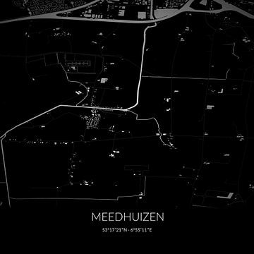 Zwart-witte landkaart van Meedhuizen, Groningen. van Rezona