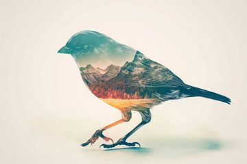 Vogel met landschap van Poster Art Shop