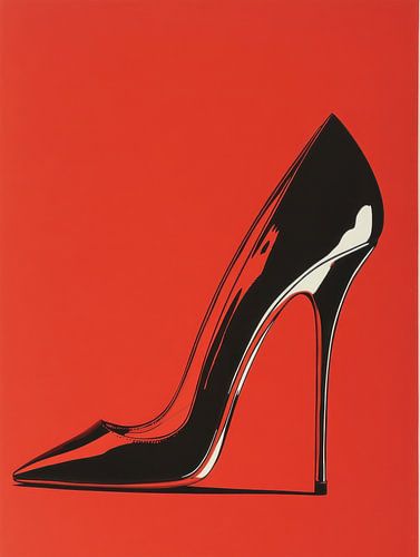 Zwart lederen hoge hak met rode achtergrond