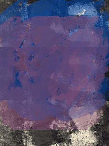 Abstract schilderij in blauw, zwart en violet.