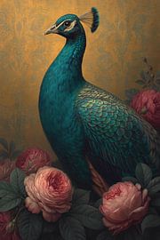 Pfau mit Blumen