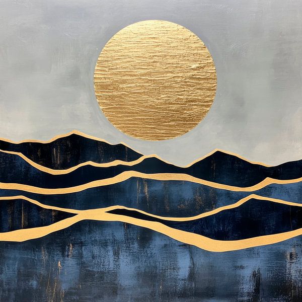 Golden sun over blue hills by Poster Art Shop