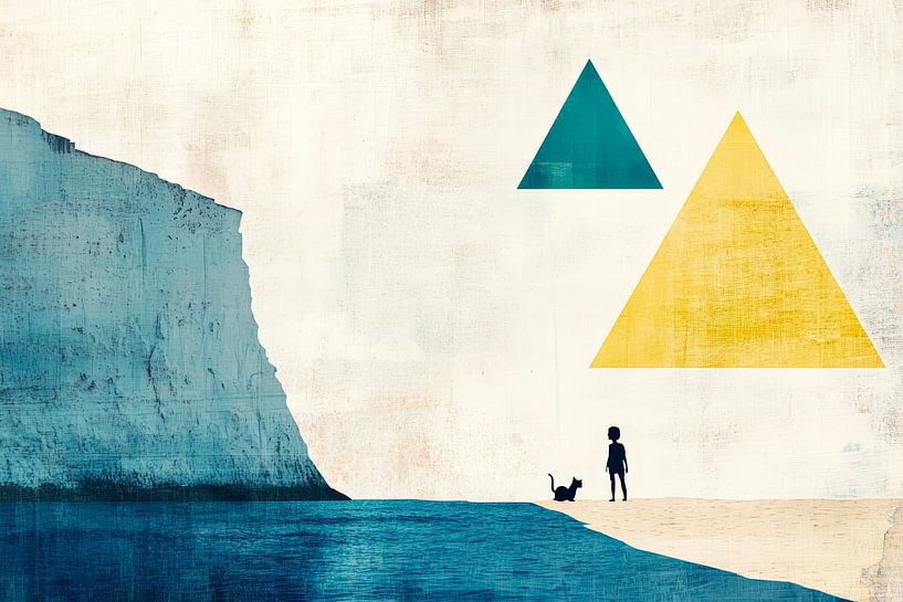 Junge mit Hund am Küstenrand – Abstrakt von Poster Art Shop