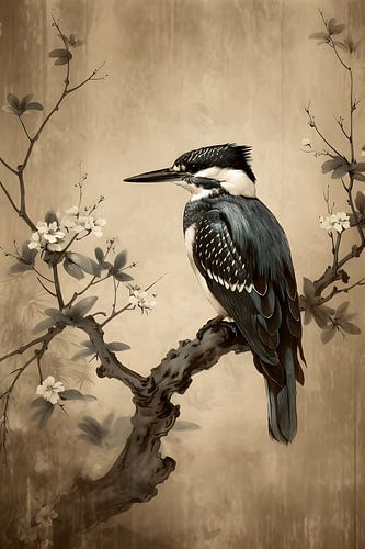 Kingfisher among the blossom flowers by But First Framing