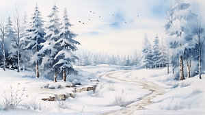 Winterwald im Schnee-Aquarell-Kunstdesign