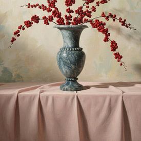klassiek strilleven met vaas met rode bessen op een pastel achtergond van ChrisWillemsen