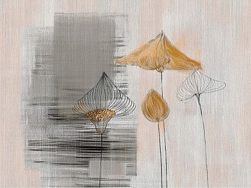 Japandi  schilderij. Herfst in structuren. Mixed Media van Studio Pieternel