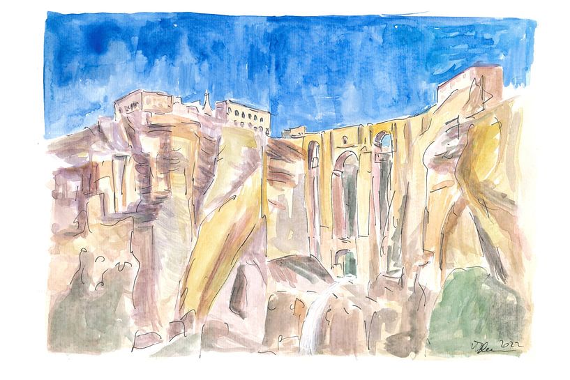 Ronda Stadtansicht und Andalusien Träume mit Felsen und Puente Nuevo von Markus Bleichner