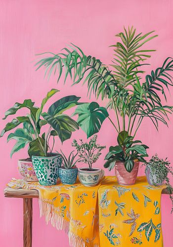 Botanique en pastel sur rose