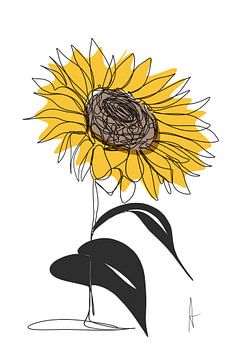 eine Linie Zeichnung Sonnenblume von Ankie Kooi