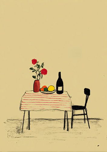 Still life with set table and fruit