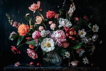 Digitaal stilleven van gekleurde bloemen van Thea